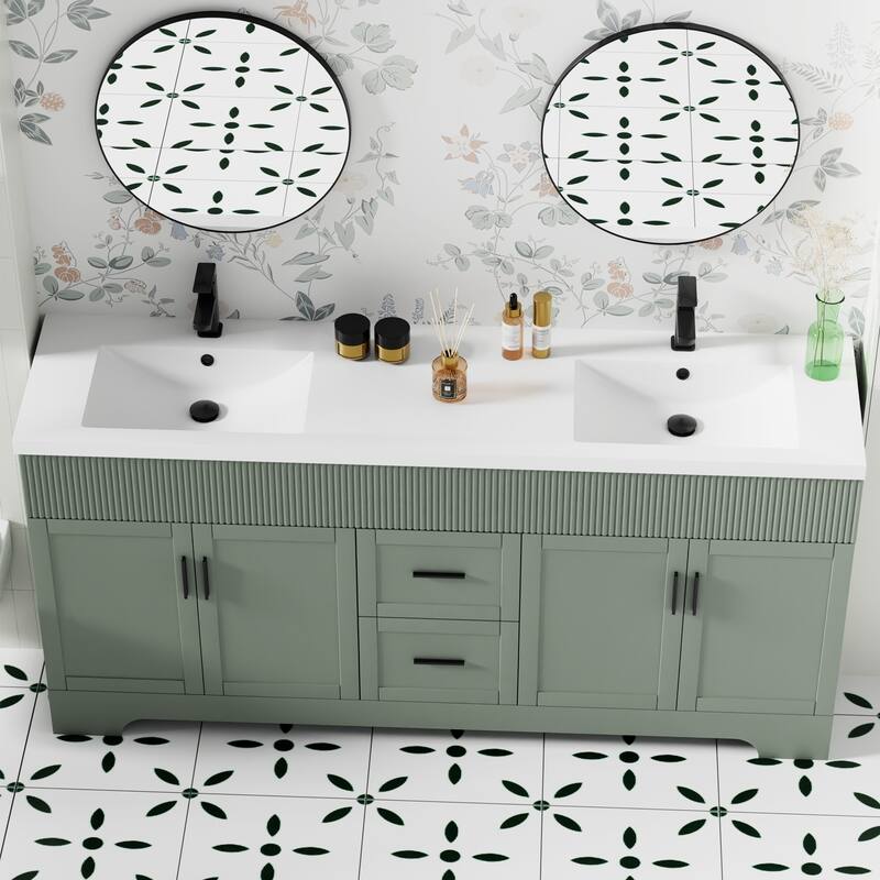 Modern 24"/30"/36"/48" Wave-Line Bathroom Vanity Set with Sink & Faucet