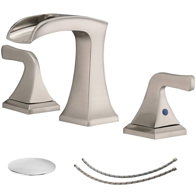 Waterfall Widespread Bathroom Faucet Wtih Drain Assemble 2 Handle Bathroom Sink Faucets 3 Holes Modern Lavatory Vanity Basin Tap - Brushed Nickel