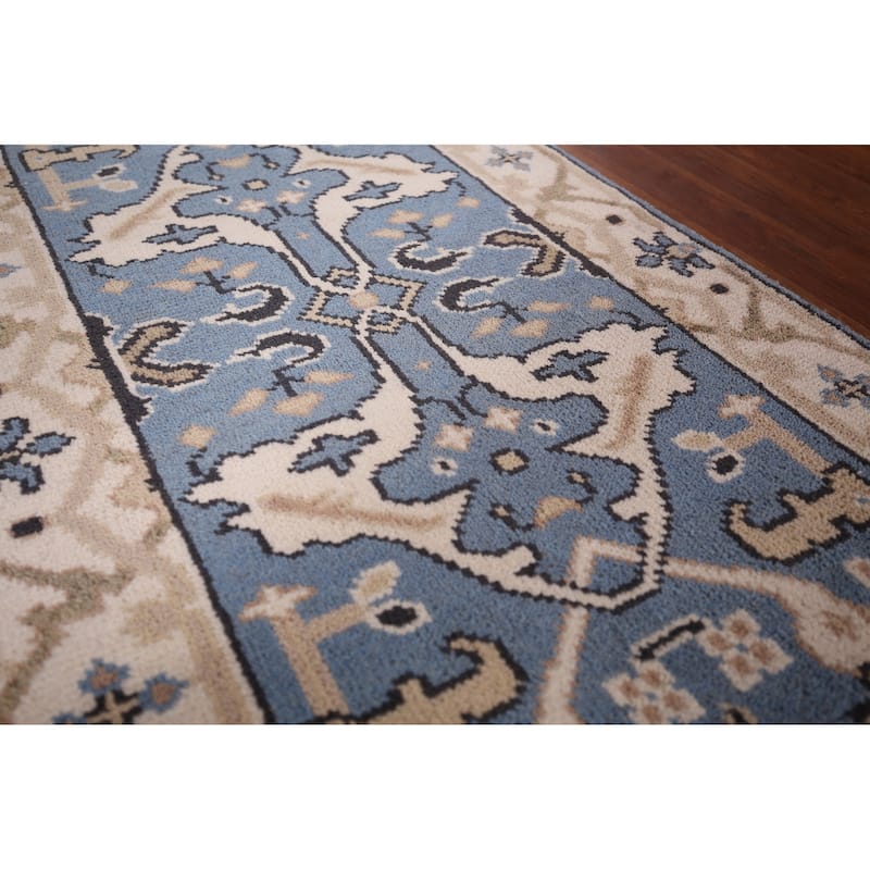 Blue Oushak Indian Runner Rug Hand-Knotted Wool Carpet - 2'6"x 8'1"