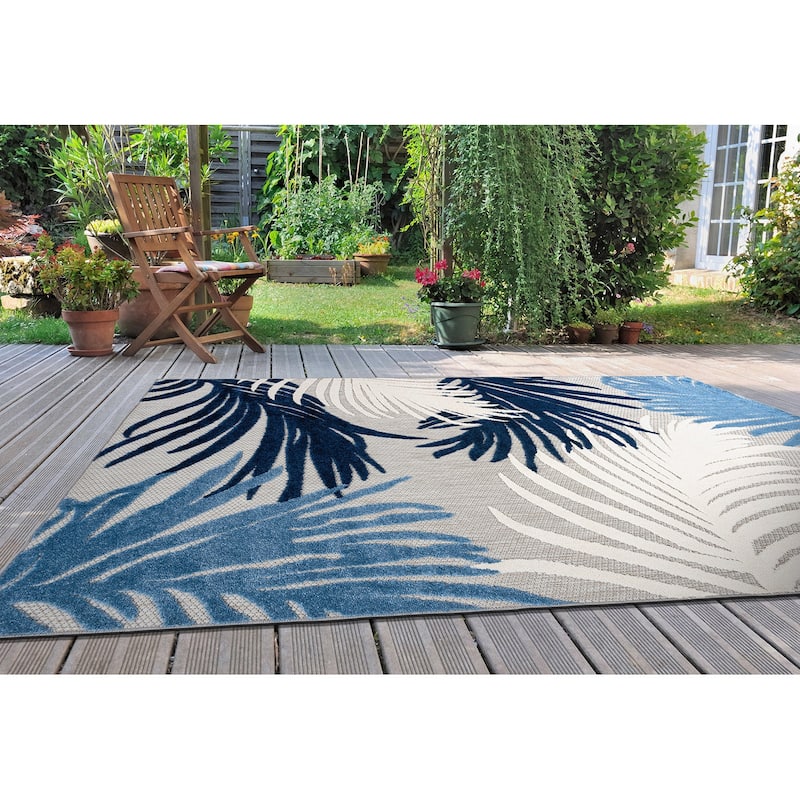 World Rug Gallery Tropical Floral Indoor/Outdoor Area Rug - 4' x 6' - Navy