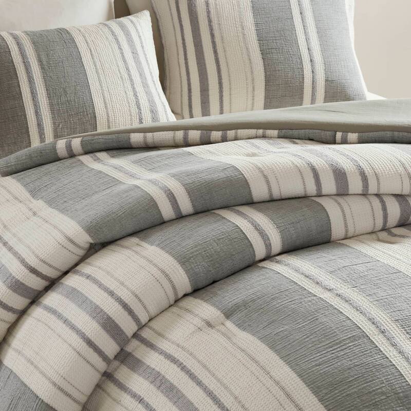 GDF Studio - Amara Textured Cotton Comforter 3-Piece Set with Waffle and Gauze Weave