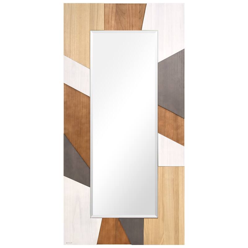 Geometric Blocks Hand Made Solid Paulownia Wood Beveled Leaner Mirror - Beige