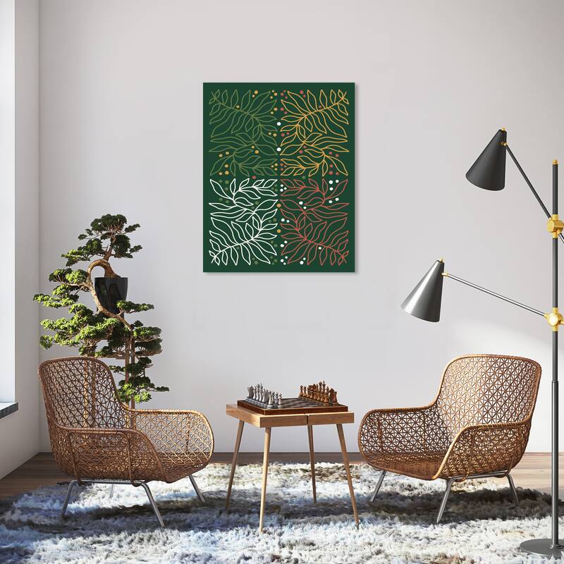 Wynwood Studio Canvas Floral and Botanical Christmas Leaves Poster Green Modern & Contemporary Wall Art Canvas Print - 30 x 36