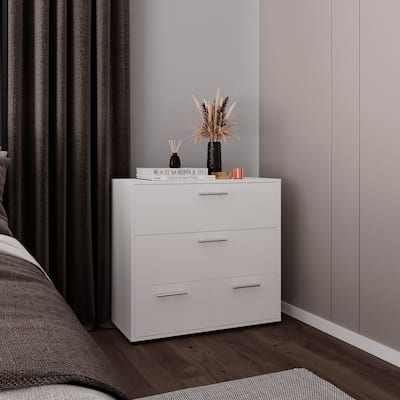 Wide Four Drawer Dresser, Bedroom Storage, White