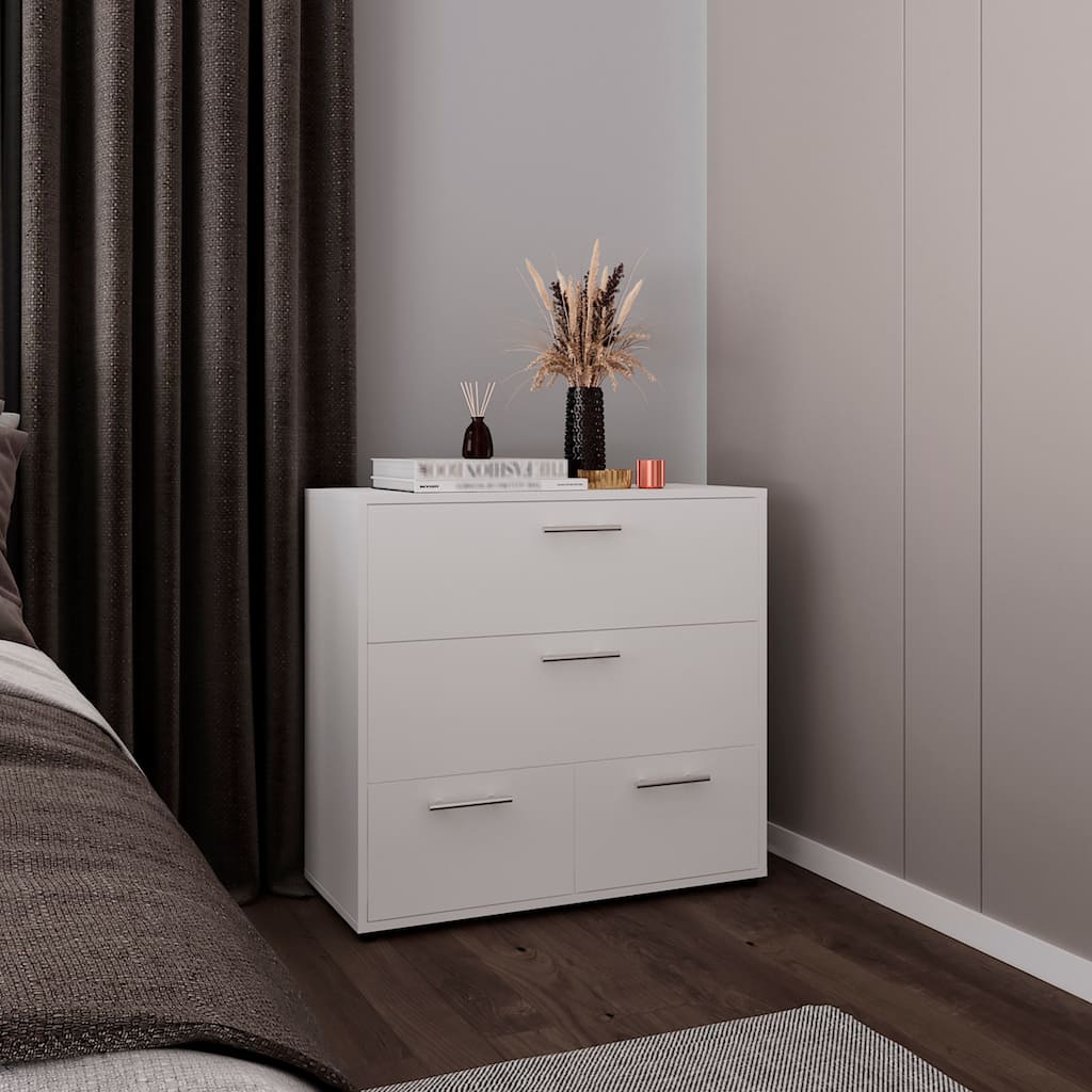 Wide Four Drawer Dresser, Bedroom Storage, White