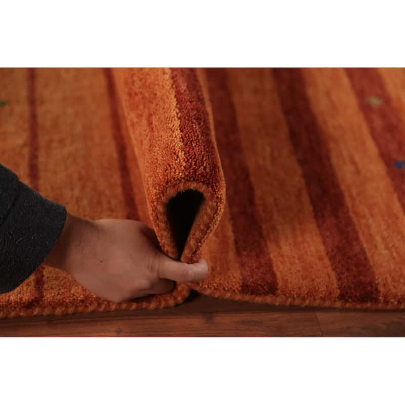 Striped Orange Gabbeh Oriental Runner Rug Hand-Knotted Wool Carpet - 2'7" x 13'0"