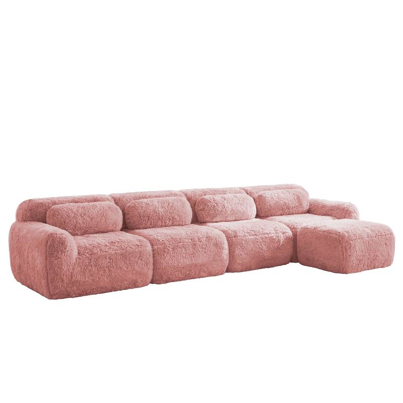 Homy Casa Pink Plush Modular Sectional Sofa Set Soft Cloud Floor Couch