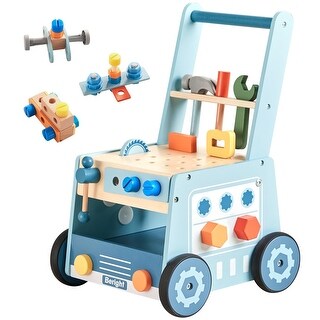 Costway 2 in 1 Wooden Baby Push Walker with Multi-Activity Center