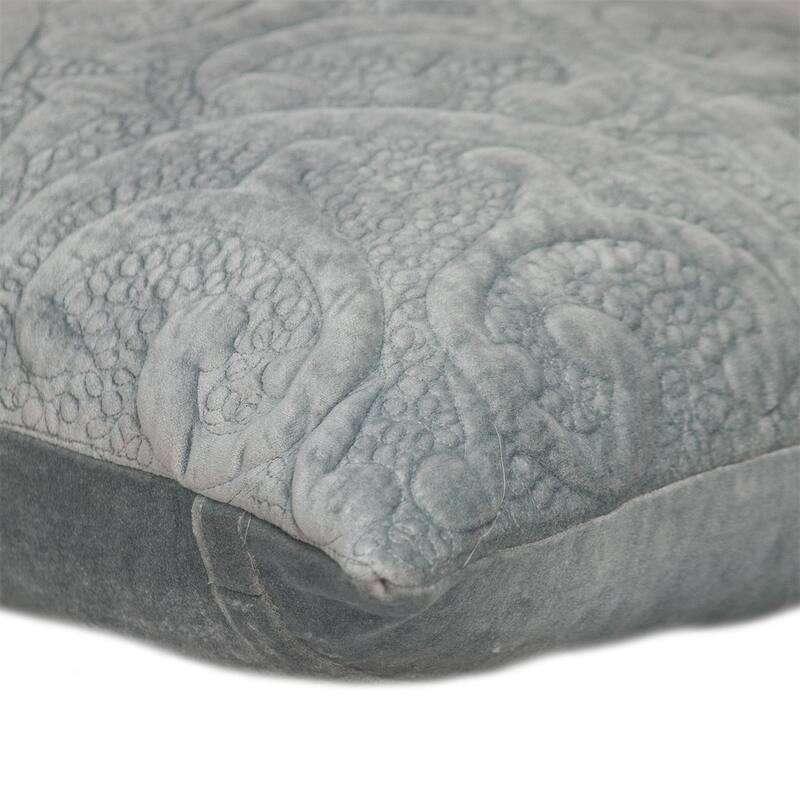 Gray Quilted Velvet Square Throw Pillow