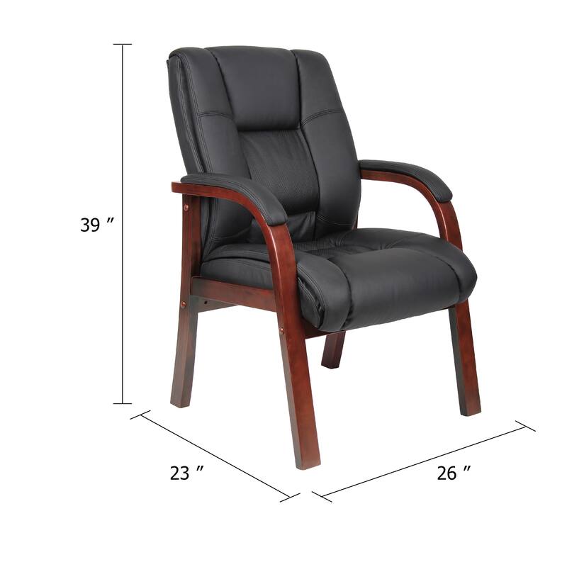 Aria Guest Armchair with Cherry Brown Wood Finish, Black Vinyl