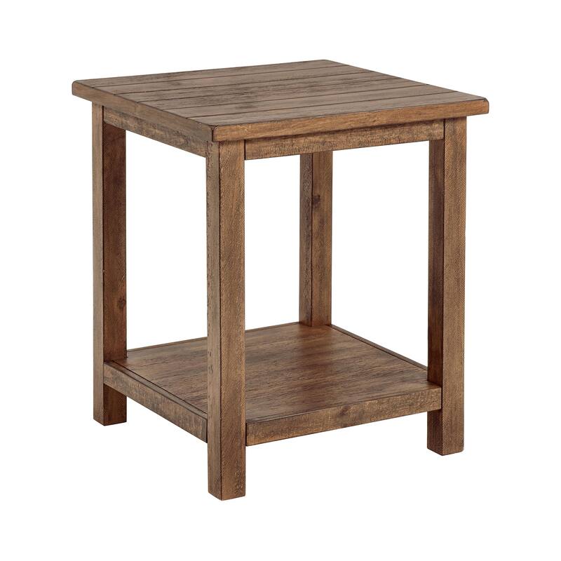 Wooden End Table with Open Bottom Shelf in Distressed Brown - Distressed Brown - Wood