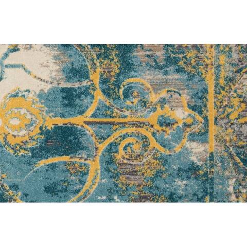 Arsene Distressed Medallion, Capri Blue/Golden, Area Rug