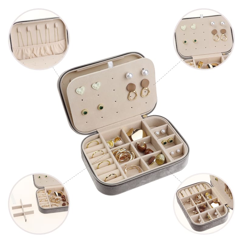 Travel Jewelry Box for Women's Birthday Gifts, Small Portable Plush Velvet Jewelry Organizer Case Storage Display Holder