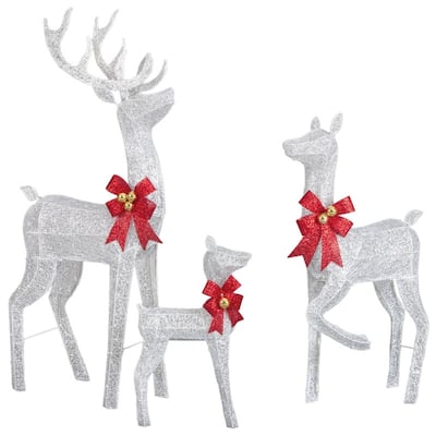3-Piece Lighted Christmas Reindeer Family Set Outdoor Decorations Weather Proof Sparkling Deer Family