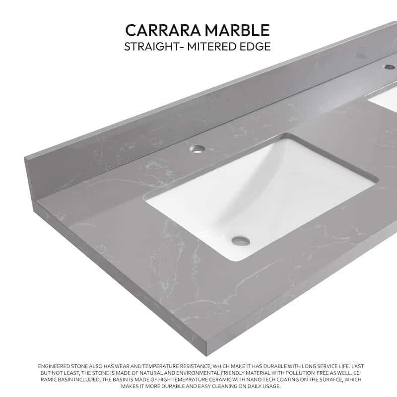 Malaga Composite Stone Vanity Top with White Rectangular Sink