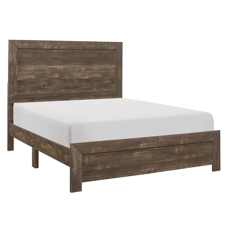 Rustic Brown Queen Size Wooden Bed with Headboard and Footboard