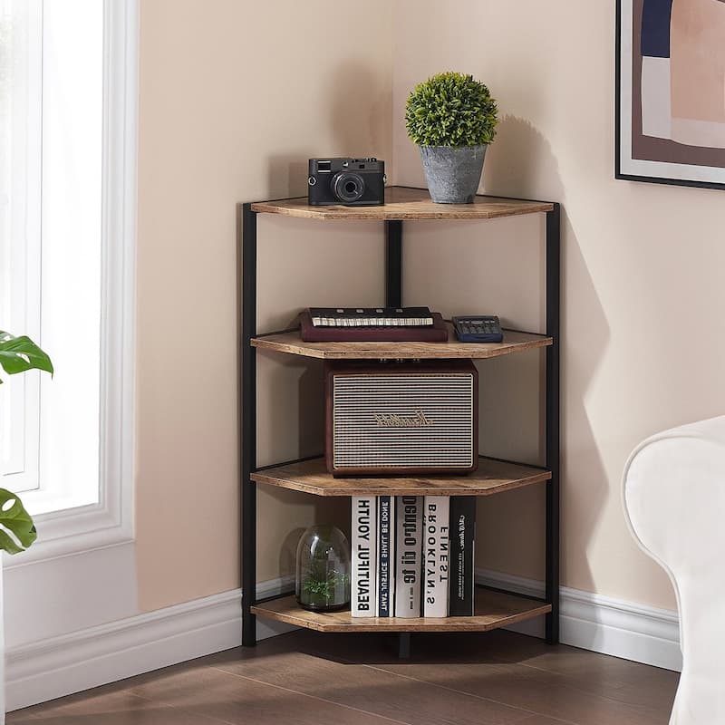 VECELO 4-Tier Polygonal Corner Shelf for Small Spaces