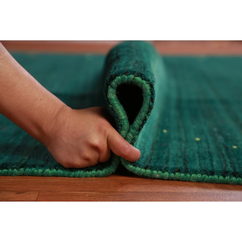 Hand Knotted Oriental 100% Wool Carpet Tribal Tribal Green Gabbeh Area Rug - 9' 9'' X 8' 1''