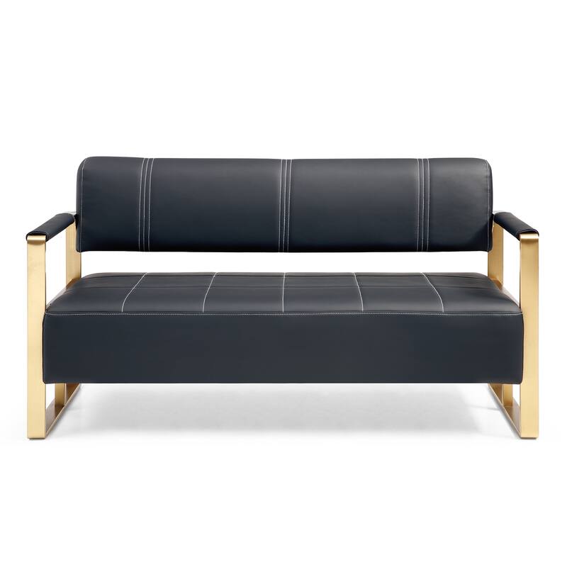 Modern 57.9" Upholstered Leather Loveseat Sofa for Small Space - Black