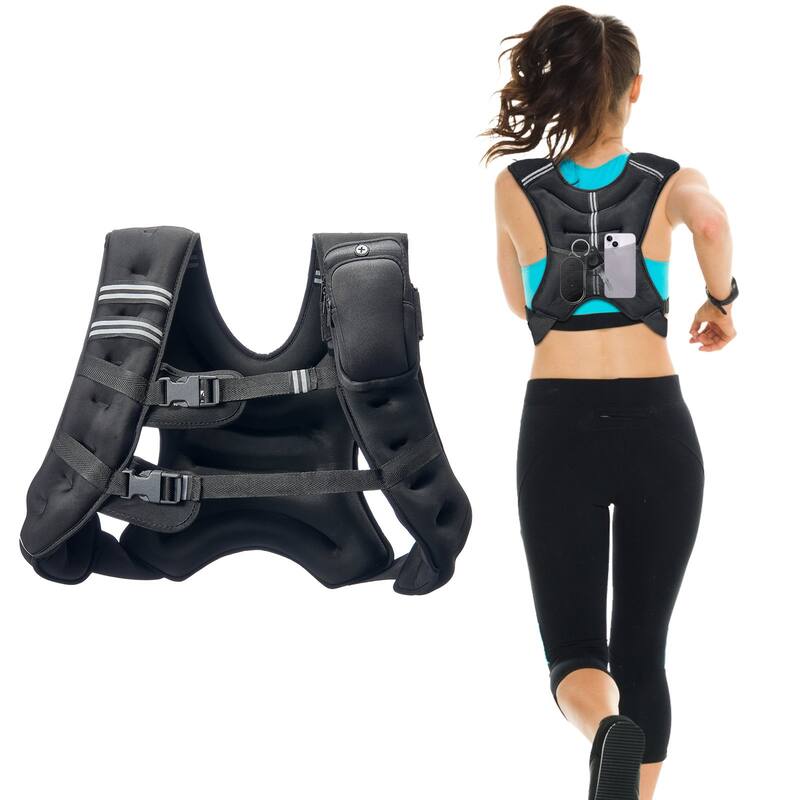 Black Neoprene Weighted Vest 30lbs with Pockets and Reflective Strips