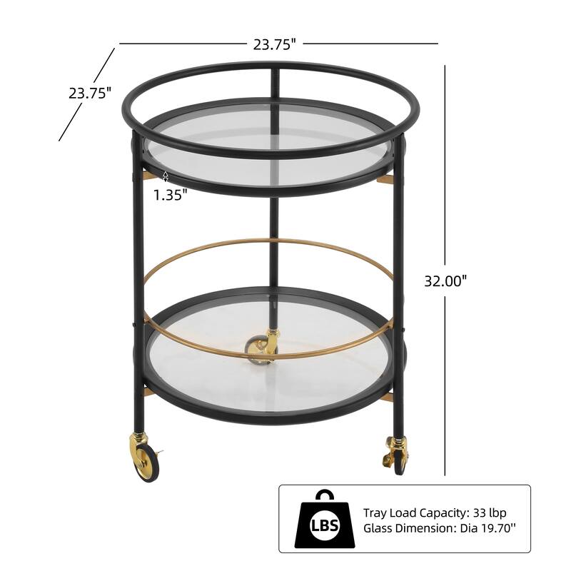 Christopher Knight Home - Aurelia Modern Round Bar Cart with Tempered Glass Shelves
