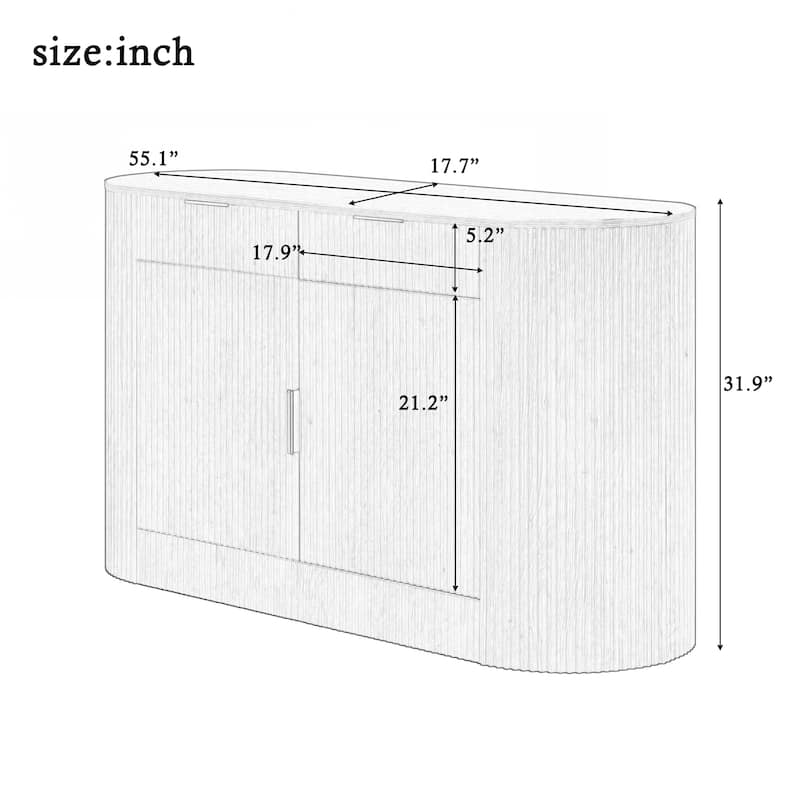 Modern Storage Cabinet, Stripe MDF Sideboard with Aluminum Handles