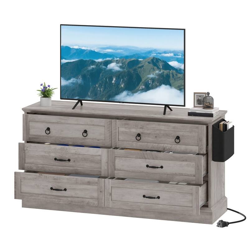 Moasis 59" Farmhouse 6 Drawer Dresser Chest of Drawers Storage Organizer For Bedroom
