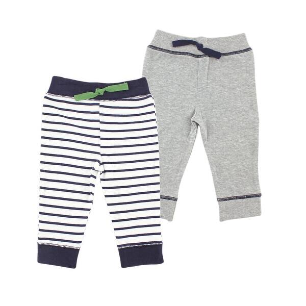slide 1 of 1, Yoga Sprout Baby Boy Cotton Pants 2pk, Navy Stripe 0-3 Months - Navy Stripe