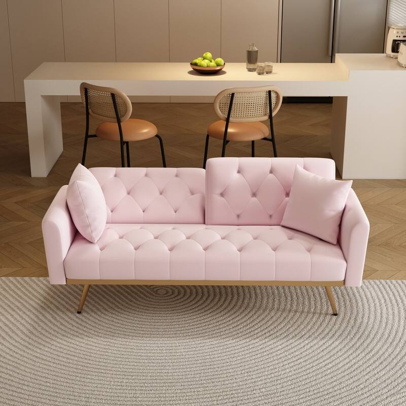 Sofa Bed 68.3" Velvet Tufted Back Convertible Sofa