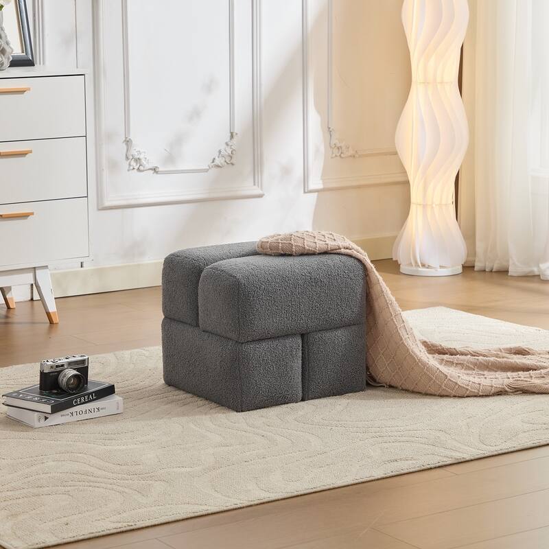 SEYNAR Modern 16.5''Faux Sherpa Square Cube Otttoman