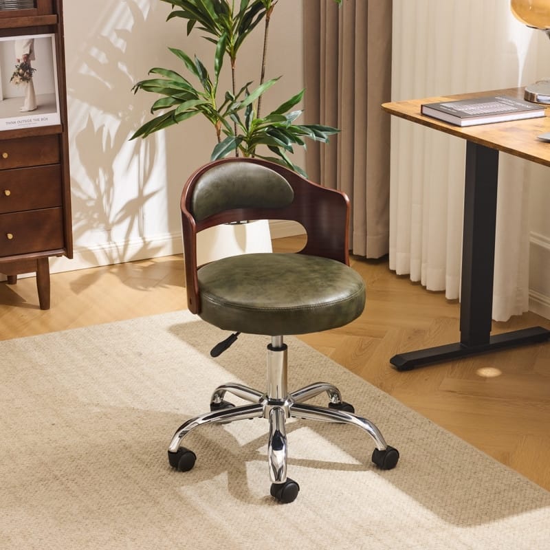 Ring-Shaped Wooden Back Office Chair With Foot Spikes And Wheels