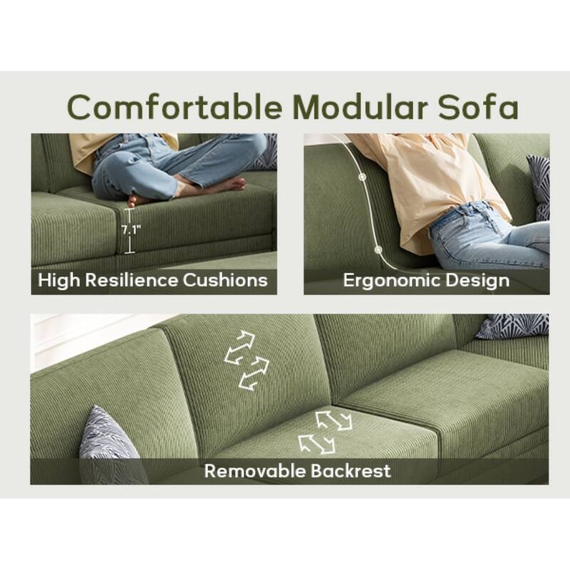 16 PC Modular Corduroy Sectional With Ottoman