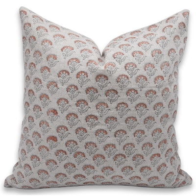 Linen Square Block print pillow Cover - Juju Flower