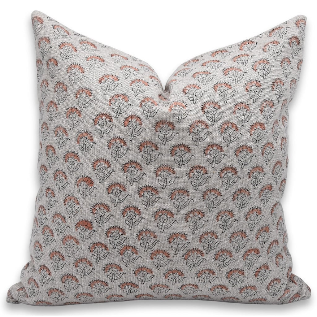 Linen Square Block print pillow Cover - Juju Flower