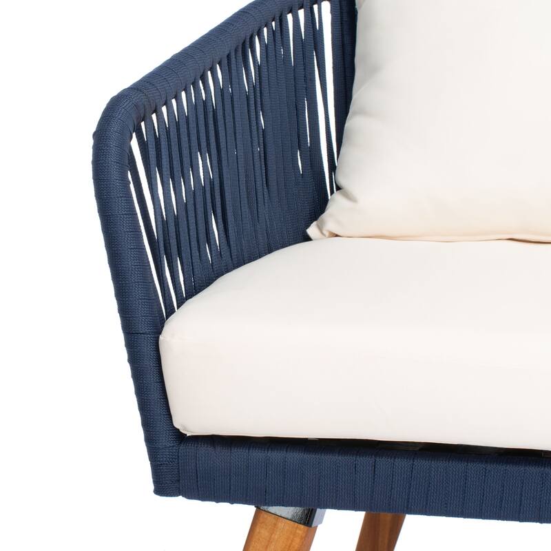 SAFAVIEH Outdoor Amelie 4 Piece Coastal Patio Chat Set - 55W x 31D x 28H