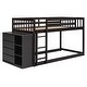 preview thumbnail 7 of 12, Twin Over Twin Low Bunk Bed with Storage, Wood Floor Bunk Beds with 4 Drawers and 3 Shelves, for Kids, Girls Boys, Teens, Adults