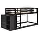 preview thumbnail 6 of 10, Twin over Twin Floor Bunk Bed w4 Storage Drawers and 3 Shelves,Wooden Bunk Bed Frame w/Built-in Ladder,Safety Guardrail,Espresso