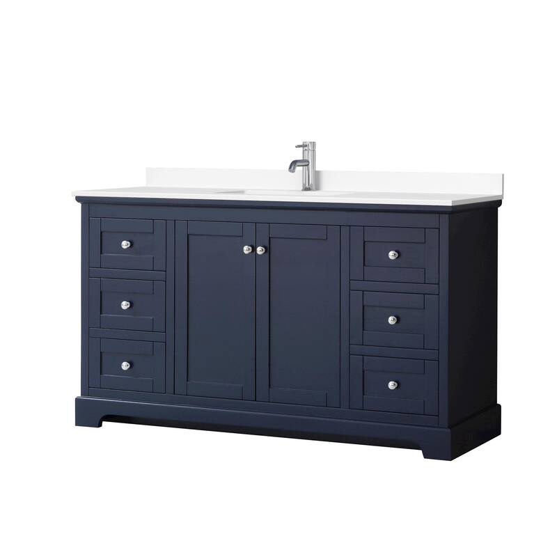 Wyndham Collection Avery 60" Free Standing Single Basin Vanity Set - Dark Blue / White Cultured Marble Top / Polished