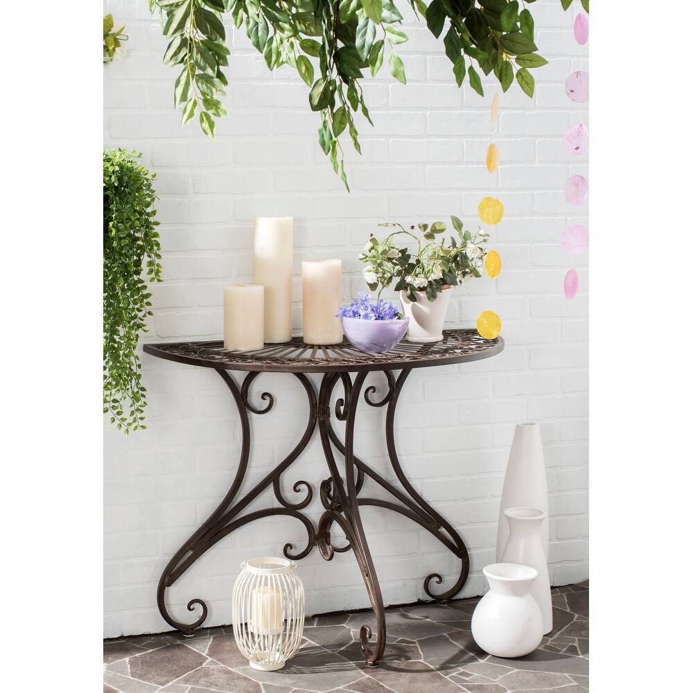 SAFAVIEH Outdoor Tatyanna Annalise Iron Accent Table - 36"W x 19"D x 29"H