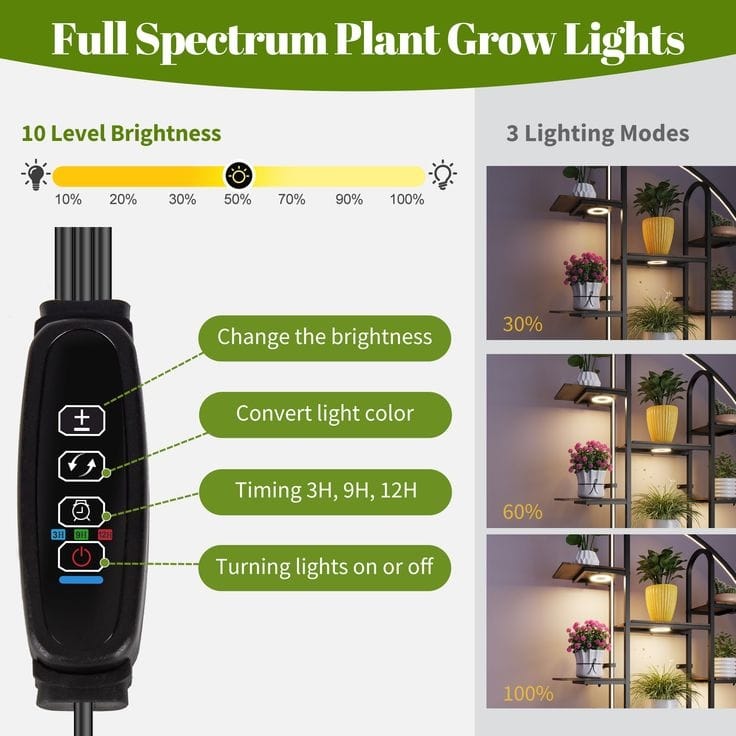 Plant Stand Indoor with LED Light, 61" Tall Metal Plant Shelf, 9 Tier Moon-Shaped Plant Rack for Living Room