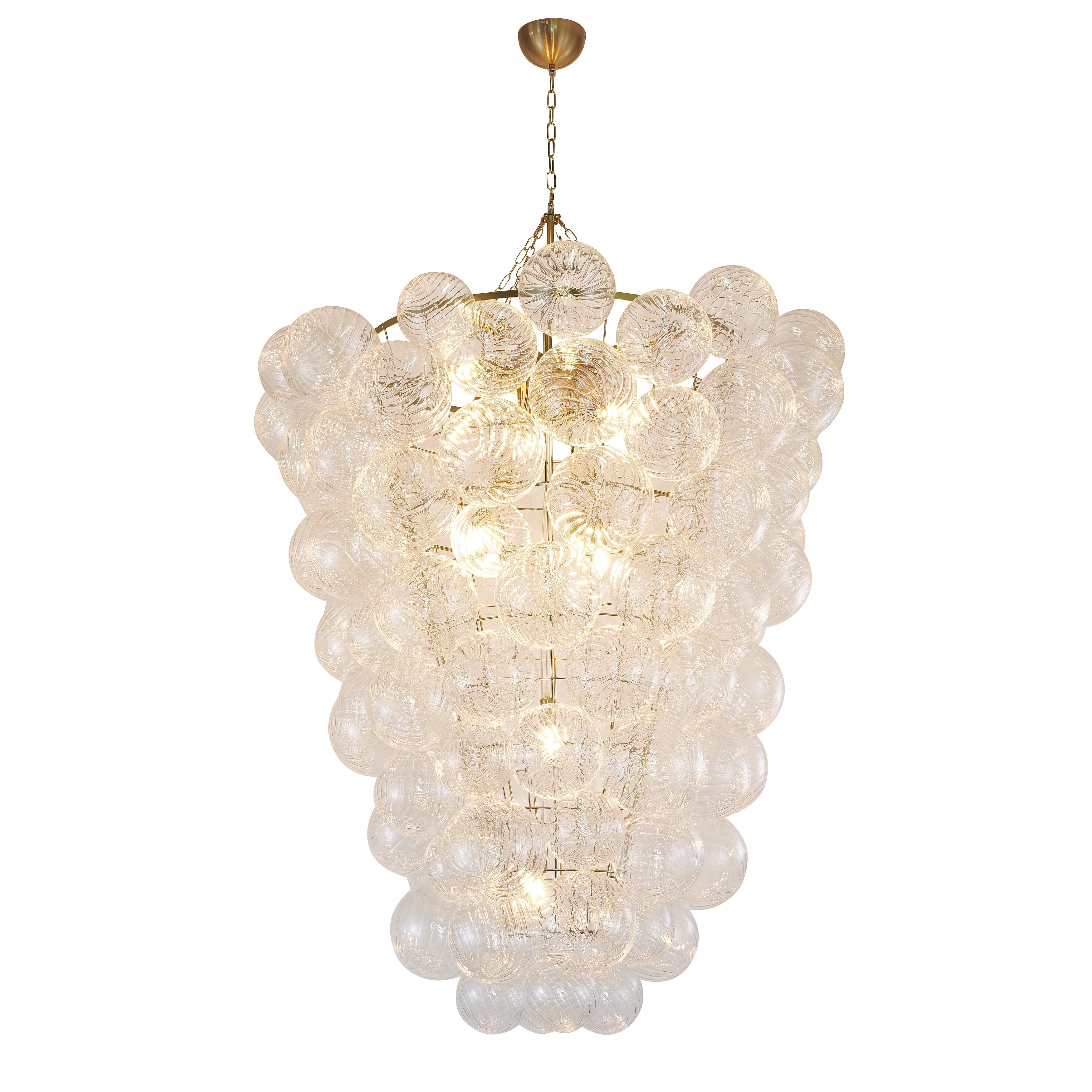 Modern 12-Light Brass Chandelier With Clear Swirl Glass Shades