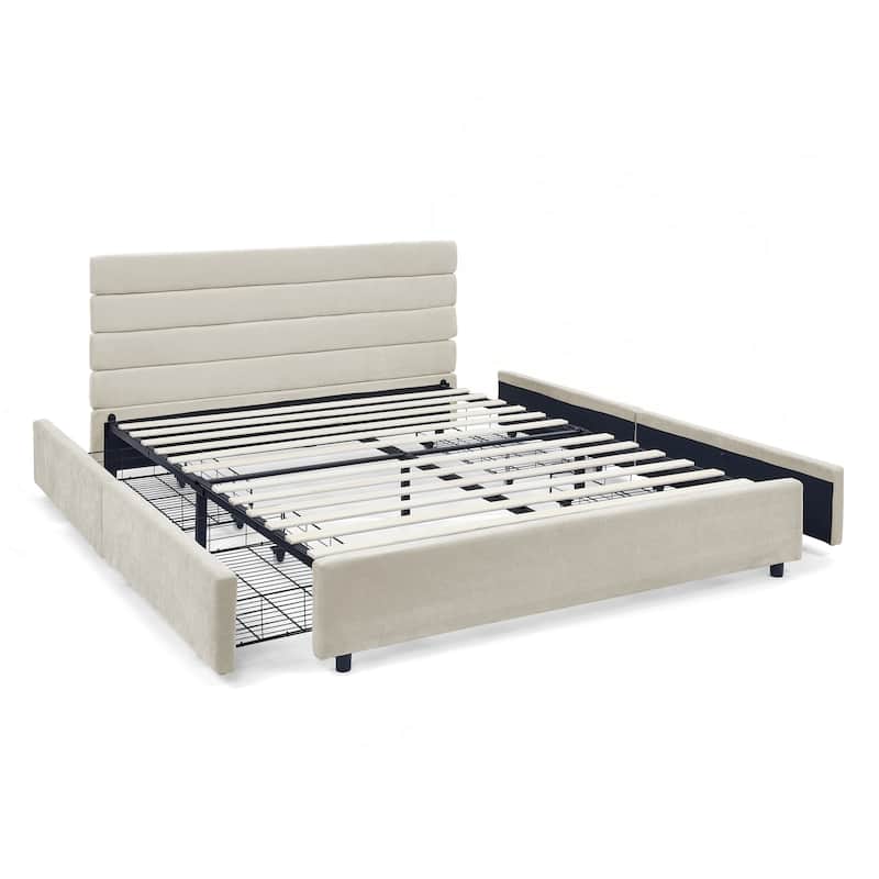 Comfortable Queen-Size Upholstered Bed with Practical Drawers
