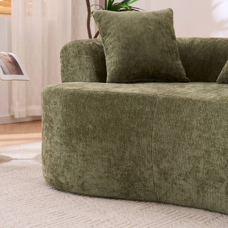 Crescent-Shaped Modular Sofa for Apartments, Chenille Low-Back Deep-Seat Sofa, Small Compression Sofa with Pillows