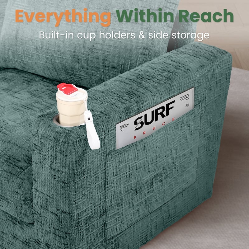 GDFStudio - Modular Chenille L-Shaped 159" 6-Seater Sectional Sofa with Storage & Cup Holders