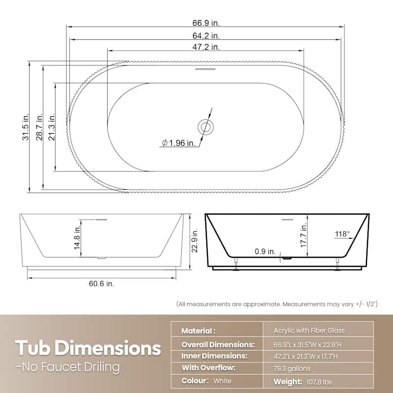 Linyi Freestanding Acrylic Soaking Bathtub