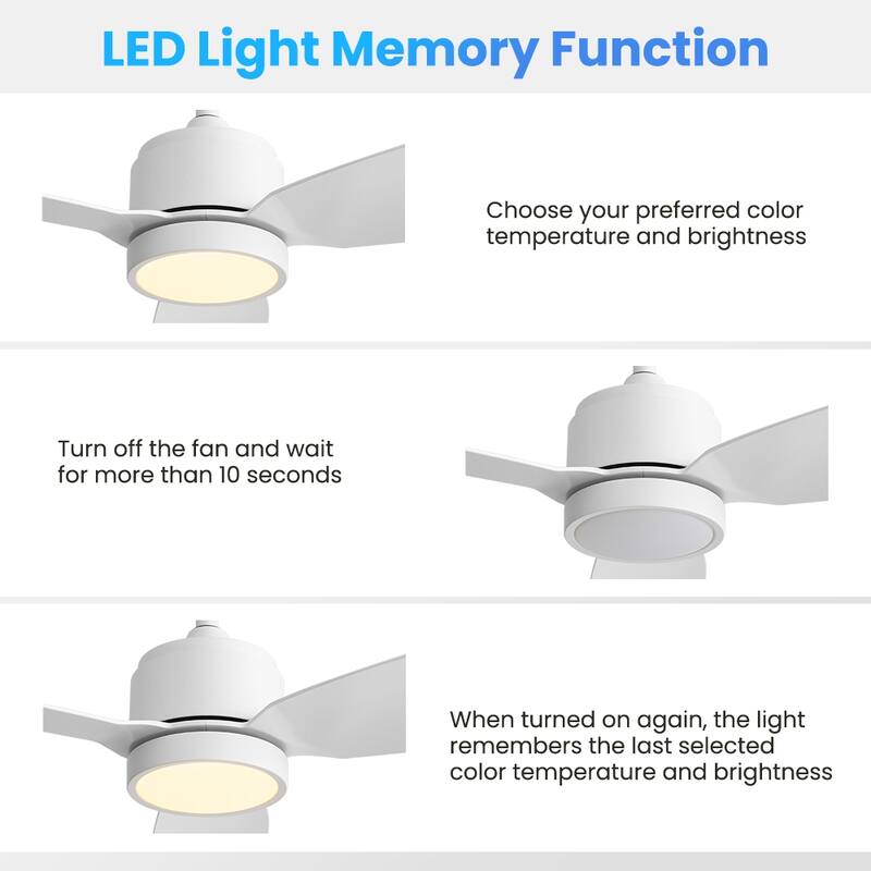 MLiAN 42 in 3 ABS Blades Indoor and Outdoor Ceiling Fan with Integrated LED and Remote Downrod