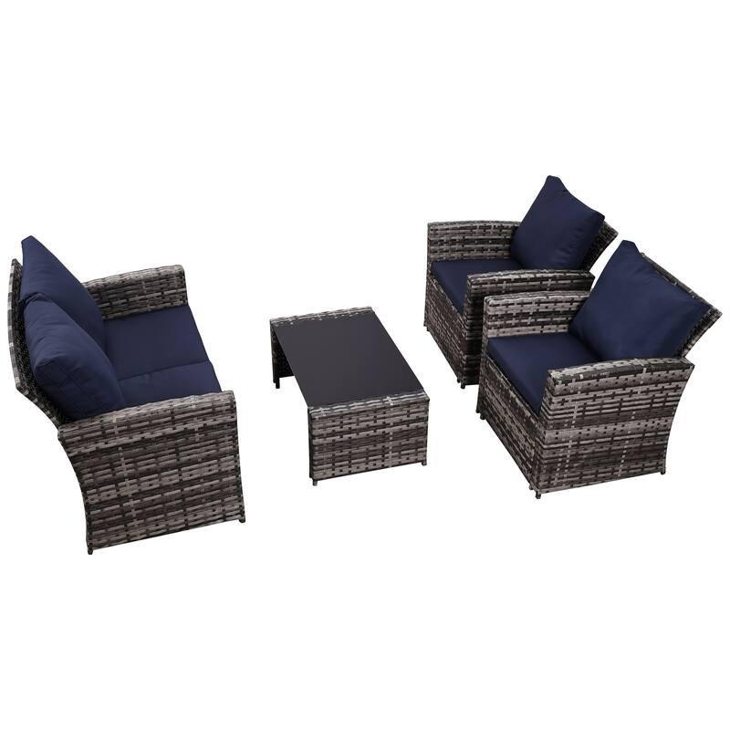 5-Piece Wicker Outdoor Sofa Set with Fire Pit Table