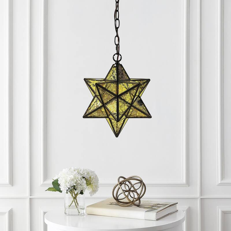 Lynn Moravian Star Metal/Clear Glass LED Pendant, by JONATHAN Y - 1 Light