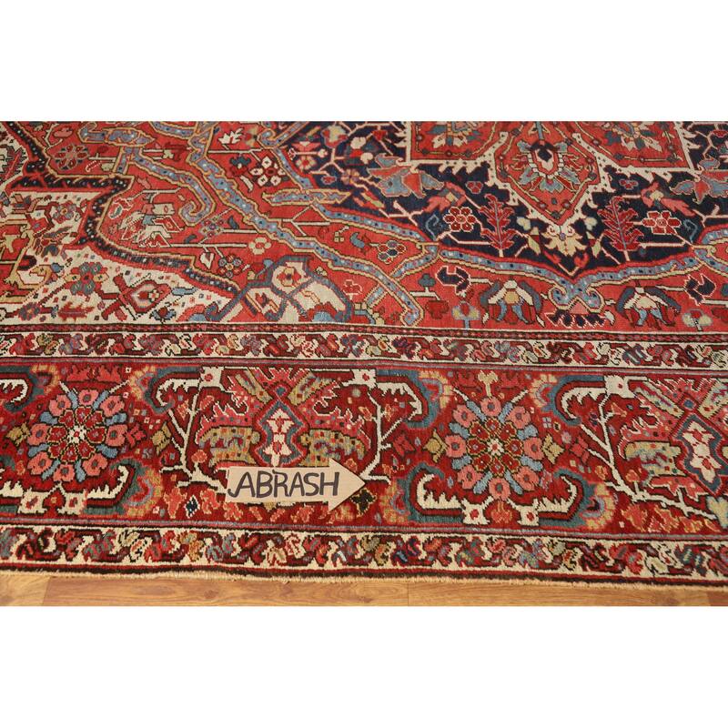 Hand Knotted Oriental 100% Wool Carpet Traditional Medallion Oranges & Rust Heriz (serapi) Area Rug - 12' 4'' X 9' 11''