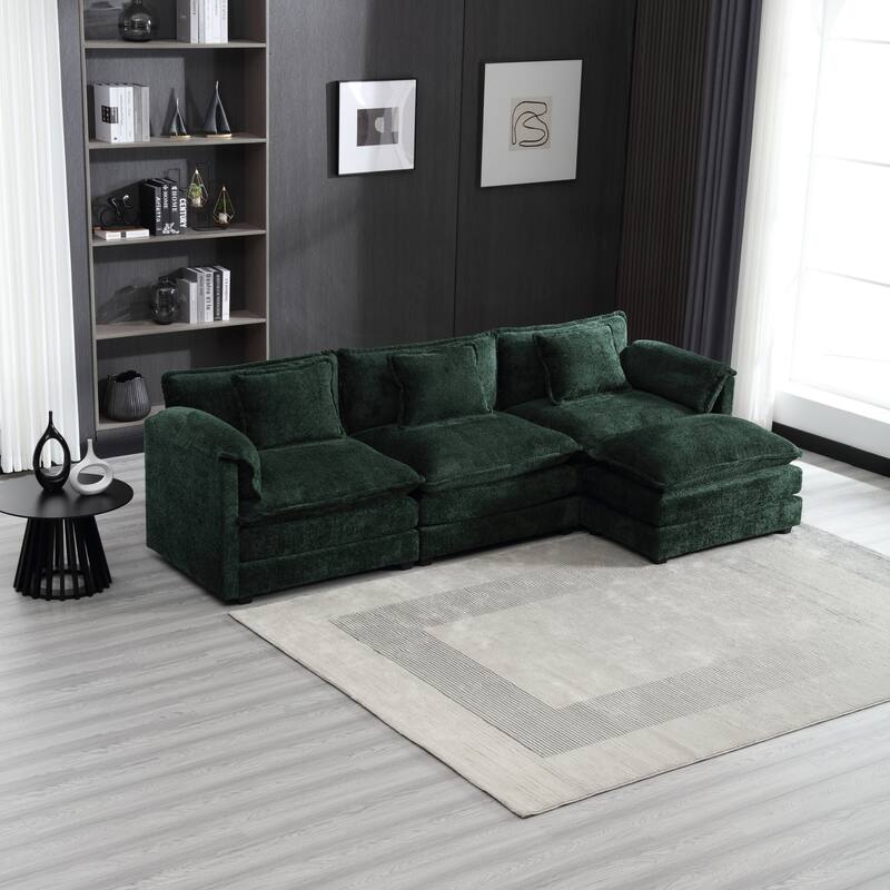 Modular L-Shaped Sectional Sofa, Chenille Fabric 3-Seater Sofa Couch with Chaise and Detachable Armrests for Living Room